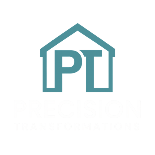 Blue house logo with PT letters integrated into home shape